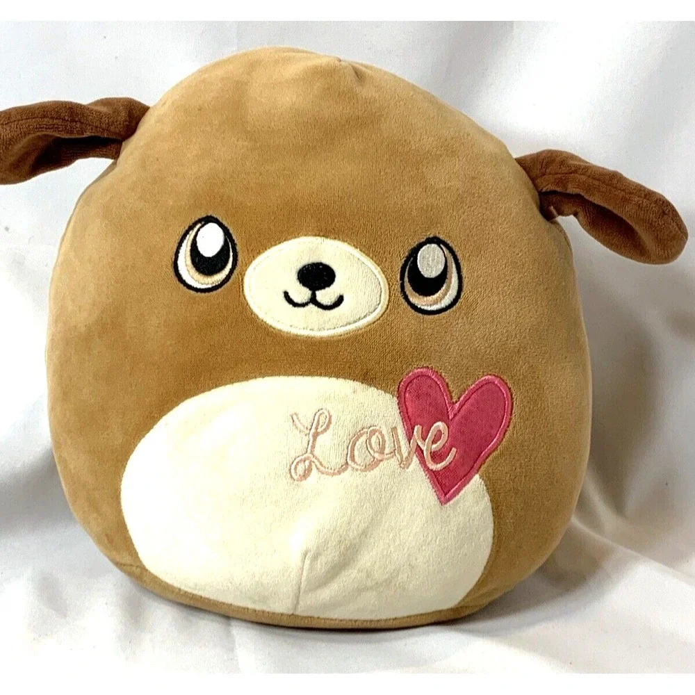 Squishmallow Duffy Love Puppy Dog 9 inch Brown Kellytoy Valentine Heart 2017